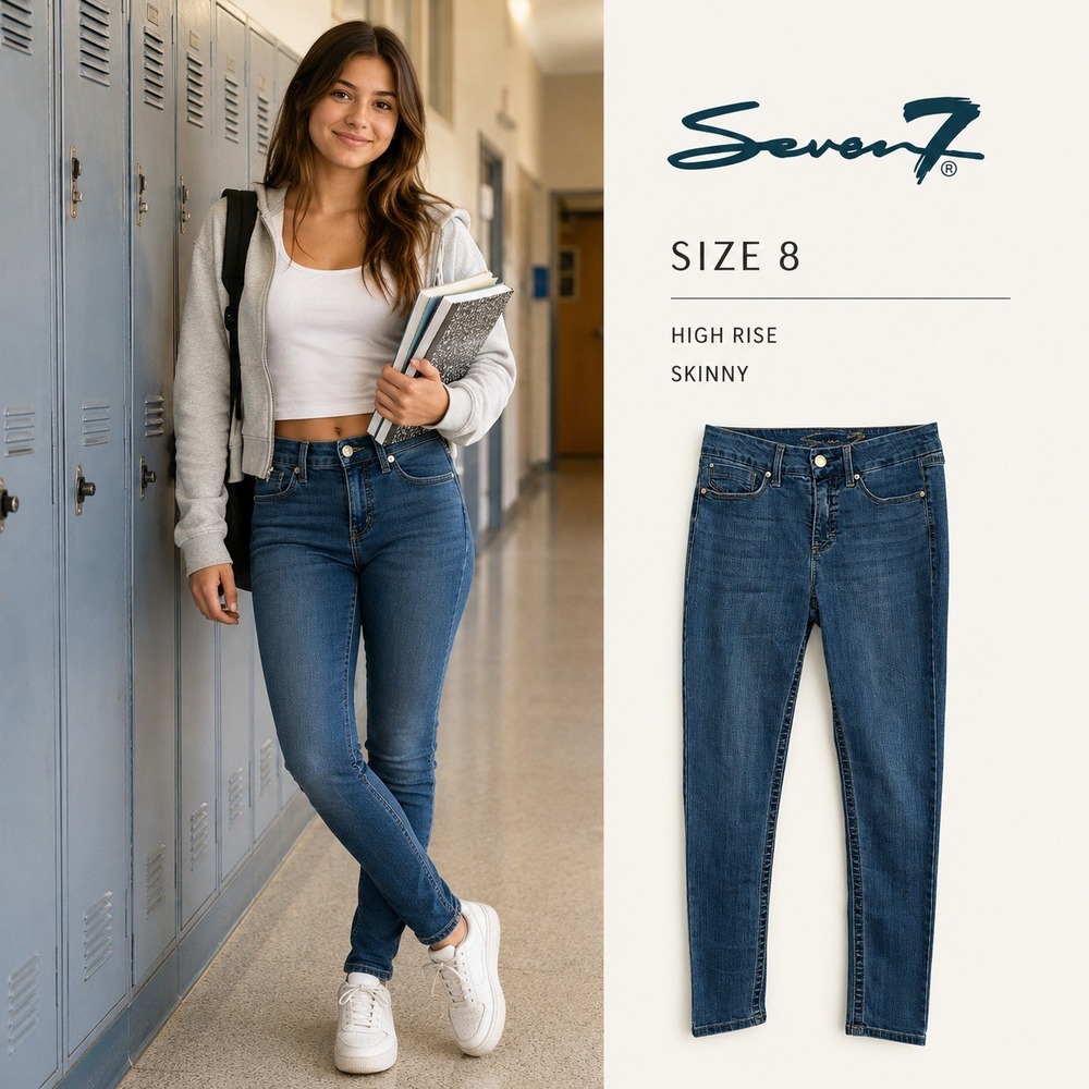 Seven7 Tummyless High Rise Skinny Jeans Womens 8 Blue Alaska Solid Slim Modern